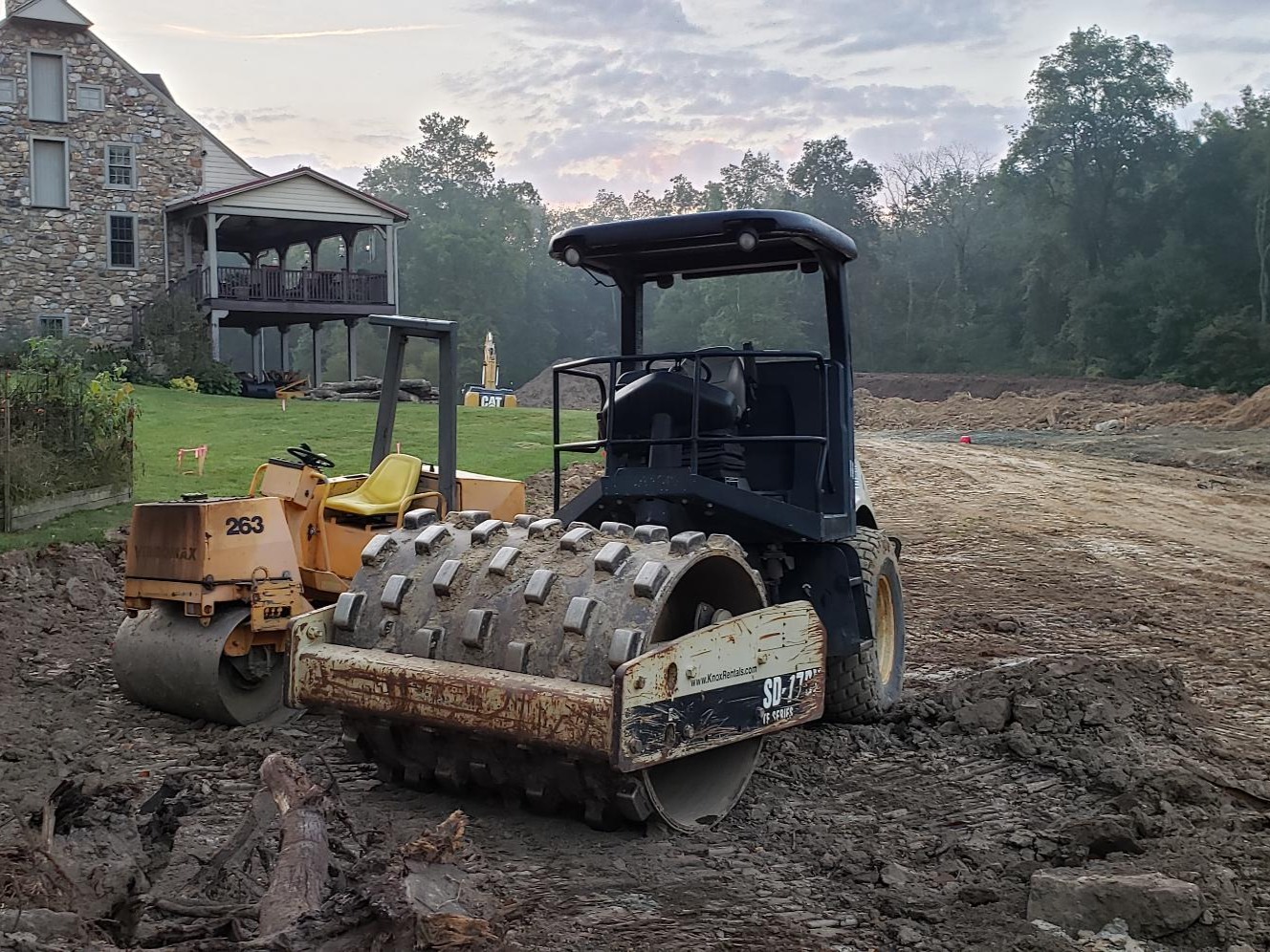 Sheepsfoot roller for proofroll and compaction of structural fill for construction inspection of recreational pond performed by Alta in Wallace Township, Chester County, PA. Alta also provided Civil Engineering & Land Development, Land Survey, and Permitting services for this project.