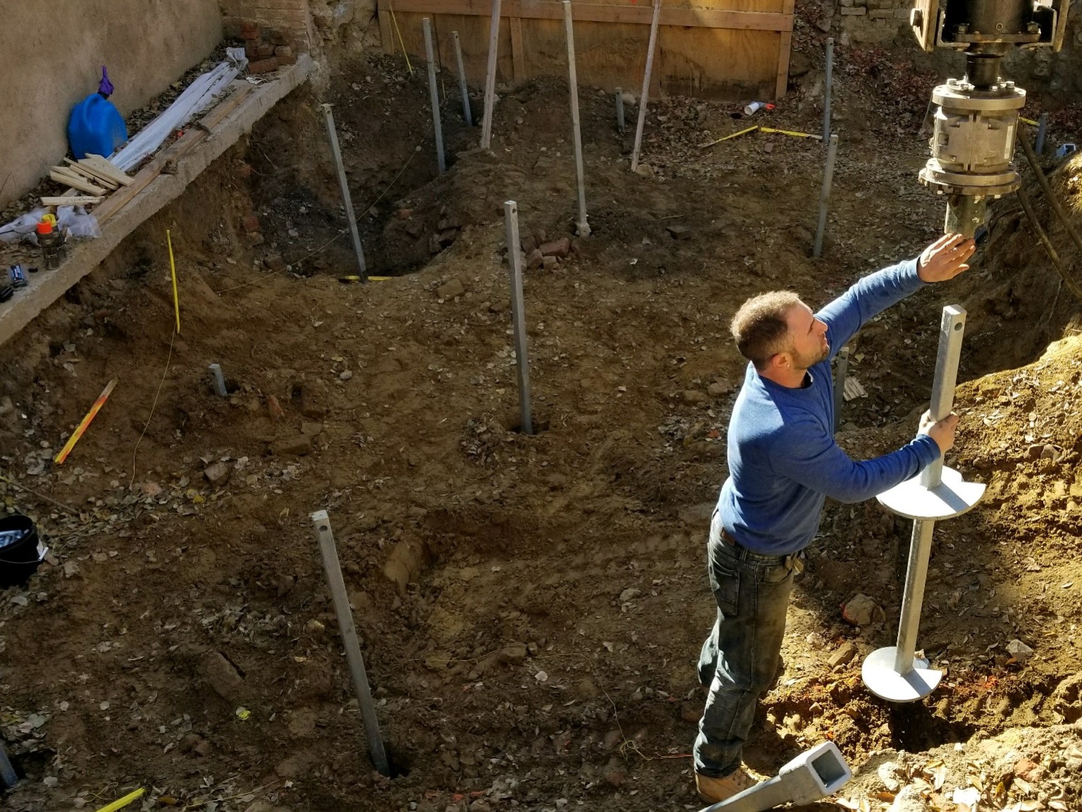 Installation of helical piles inspected by Alta for support of new swimming pool in Penn's Landing Square in Philadelphia, PA.