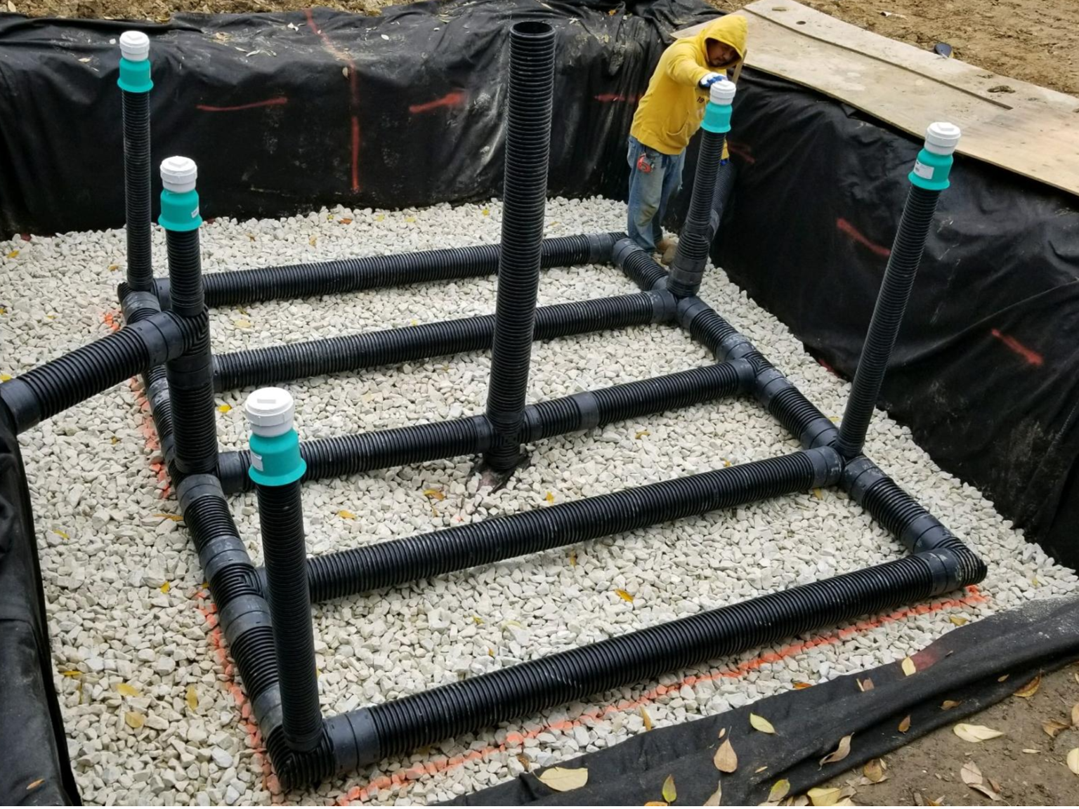 Construction of subsurface infiltration bed inspected by Alta at residence in the Chestnut Hill area of Philadelphia, PA. Alta also provided Civil Engineering & Land Development, Structural Engineering, Land Survey, and Permitting services for this property.